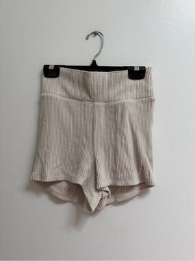 Abercrombie & Fitch Cream Ribbed High-Waist Knit Shorts